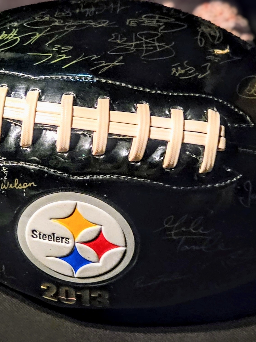 Wilson Black Pittsburgh Steelers Signed Football with Team Crest